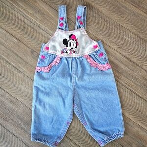 VTG Baby Mickey & Co. Denim Jumper Overalls 6M- 9M Embroidered Minnie Mouse